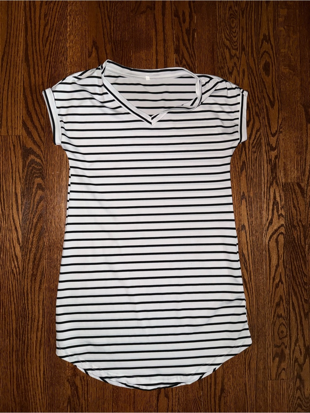 Amazon Black and White Striped V-Neck Mini Dress